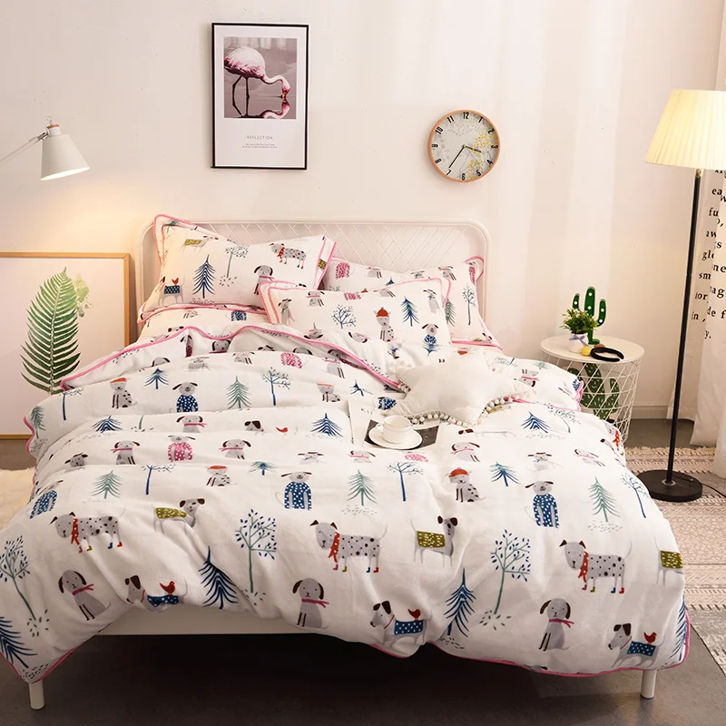 

Flannel Winter Home Textile 4pcs Bedding Sets Duvet Cover Bed Sheet Pillow Cover Crystal velvet Autumn Winter Warm bedclothes
