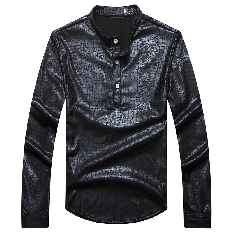 

Snakeskin Mens Casual Shirts Slim Regular Tops Texture Fashion Long Sleeve Men's Clothing Shirts High Street Leisure Dress Shirt