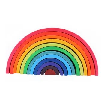 

12 Pcs/Set Unisex Wooden Educational Montessori Rainbow Puzzle Colored Arch Bridge Building Shapes Sorting Preschool Toy