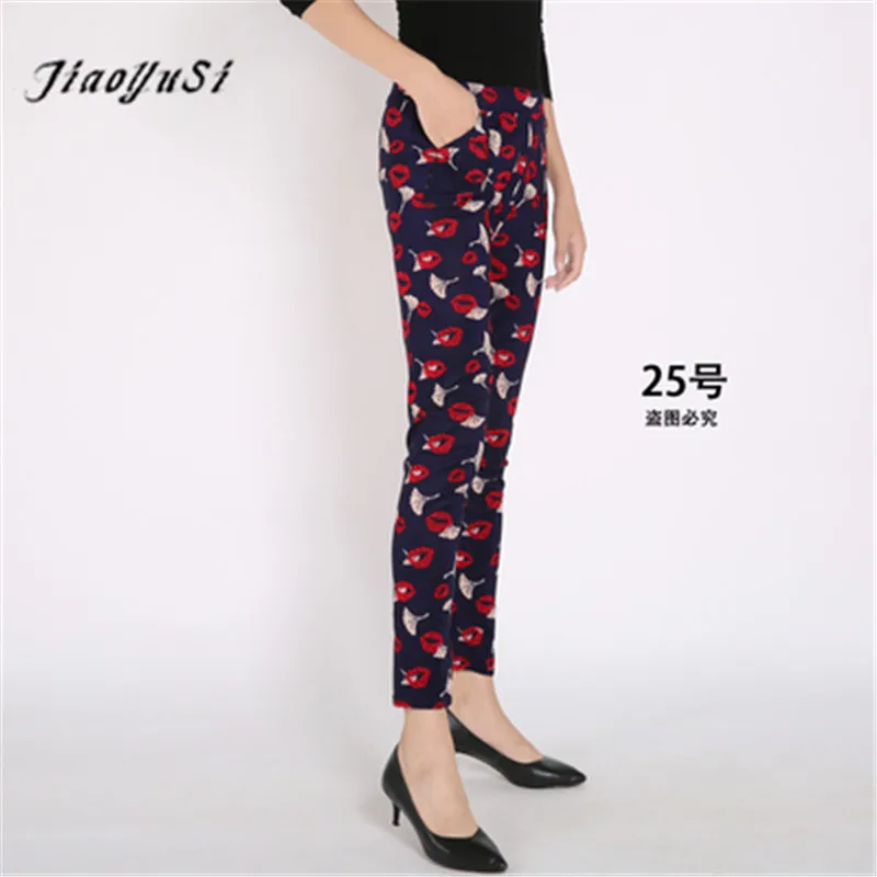 

JiaoYuSi New Stretch Plus Size Casual comfortable Women flower Print Leggings pants for women wholesale Leggins for Mum Autumn