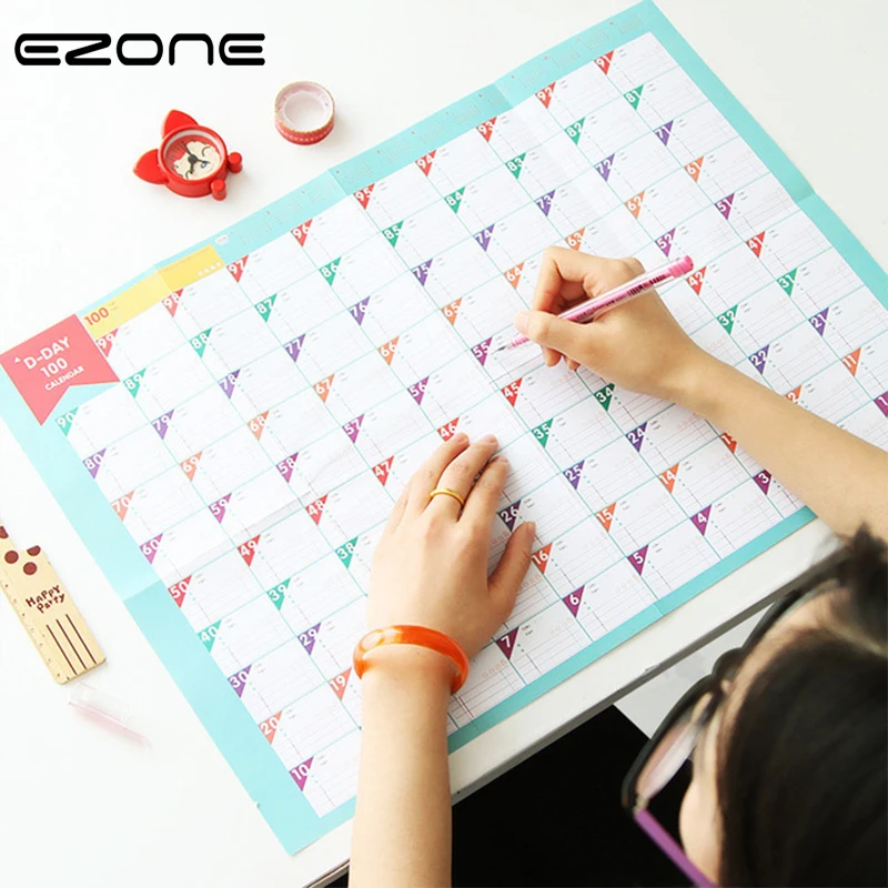 EZONE 1PC 100 Days Schedule Calendar Target Schedule Fitness Study Work 