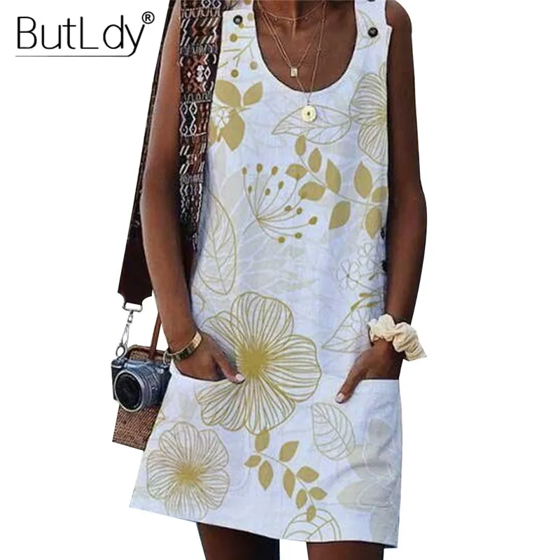 

Printed Floral Tank Jumper Dress Women Off Shoulder Sexy Sleeveless Casual T Shirt Dress Summer 2019 Short A-Line Dresses Robe
