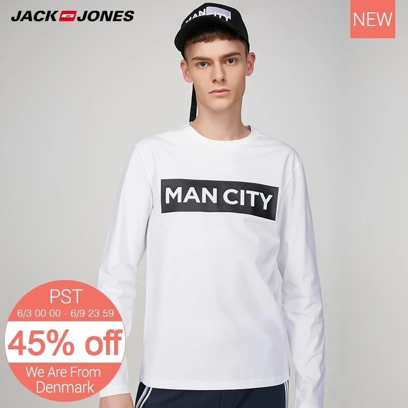 

Jack Jones men spring and summer new white long-sleeved T-shirt | 2181T2506