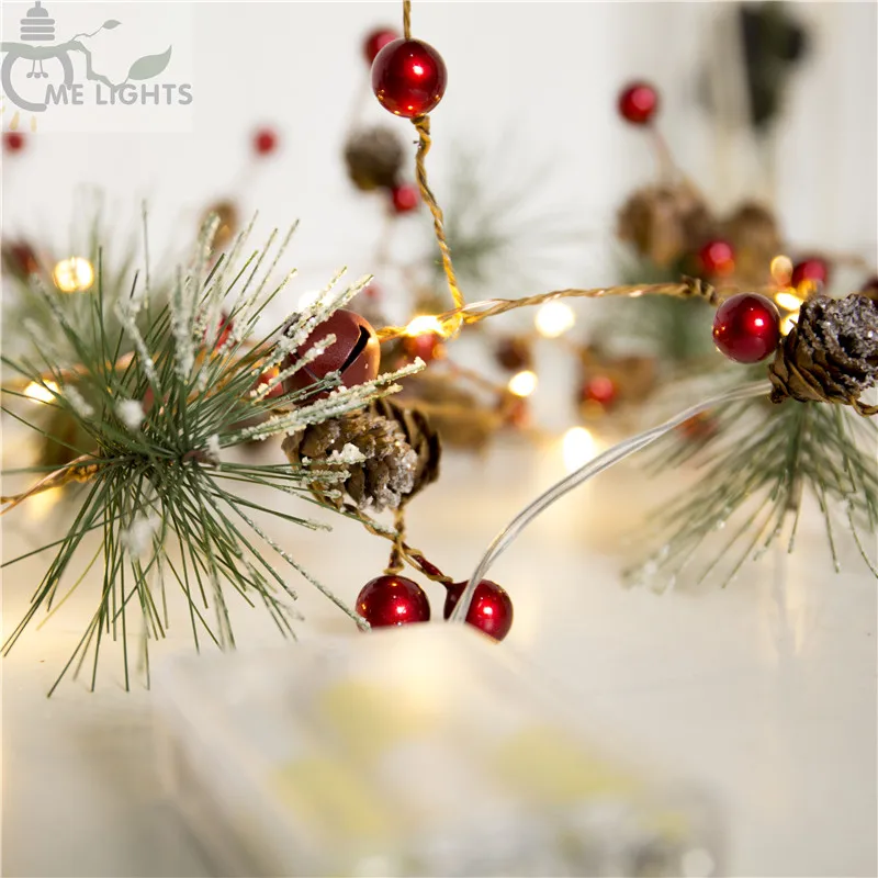 Us 14 99 25 Off Red Berry Garland Lights Led Copper Fairy Pinecone String For Xmas Holiday Tree And Home Decoration In