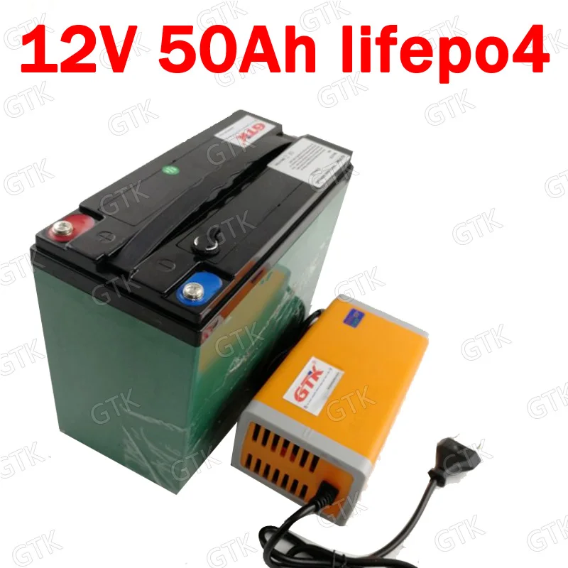 GTK-Batterie au lithium Lifepo4, 12.8V, 12V, 50Ah, pour stockage d'énergie  solaire, fournitures électriques + chargeur instantané