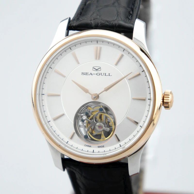 Часы Seagull Tourbillon, розовое золото 18 K, Безель 72 H, запас хода, механические часы с ручным заводом, кожа аллигатора 218.12.8801G