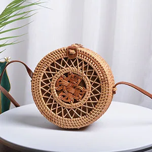 20cm Big Size Handmade Circle Chinese Bowknot Women Rattan Bags Spiral Style Hollow Out Flowers Female Shoulder Bags B380 - Цвет: 20cm Net Knot