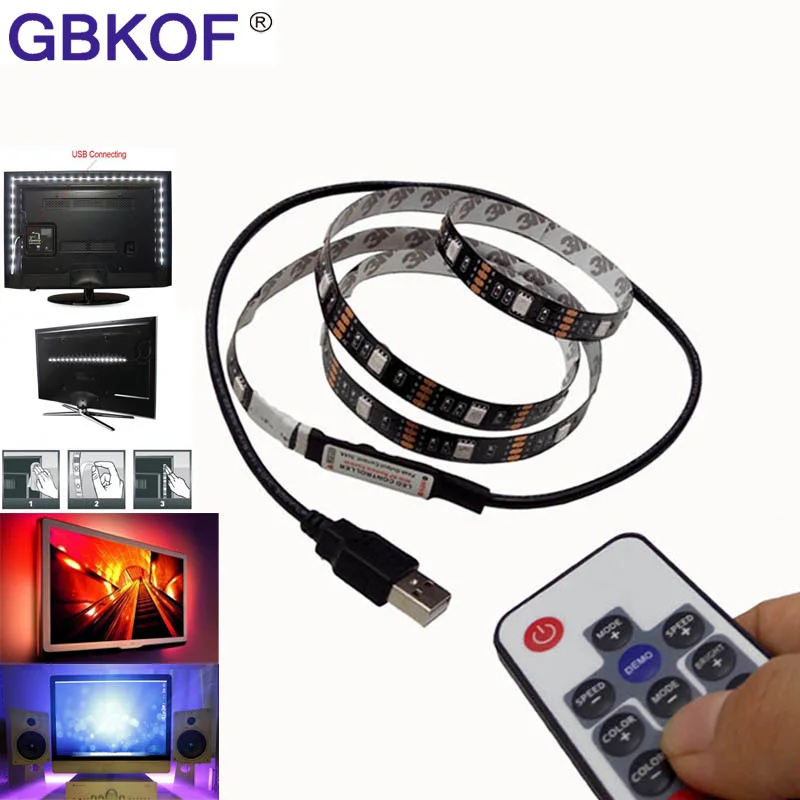 USB RGB Светодиодные ленты Водонепроницаемый 5V 5050 SMD RGB USB Светодиодные ленты светильник с регулируемой яркостью, лента светодиодный светильник 17key 44Key 24key 3key пульт дистанционного управления