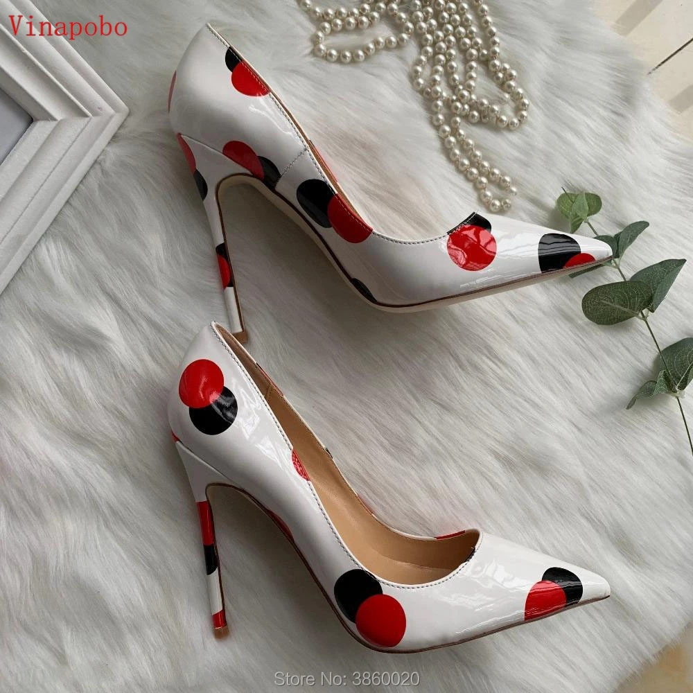 

Vinapobo Women Pumps Red Dot Patent Leather High Heels Shoes Woman for Wedding Party Sexy Stiletto Heels Pointed Toe 10 12cm