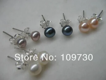 

Bridal jewelry free shipping hot sell Lot 60pairs AAA 4-5mm luster pearl 925siver earring