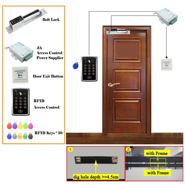 

RFID Access Control System Kit Wooden Glasses Door Set Eletric Magnetic Lock ID Card Keytab Power Supplier Exit Button