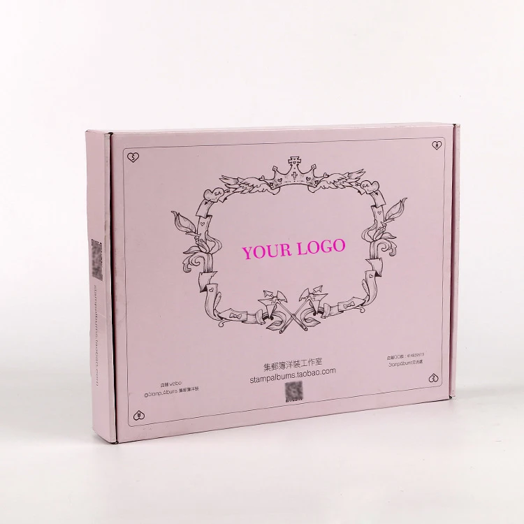 

Customized Printing LOGO Luxury Pink Corrugated Cardboard shipping mailer box Hot stamping Silver Foil logo Clothing Box
