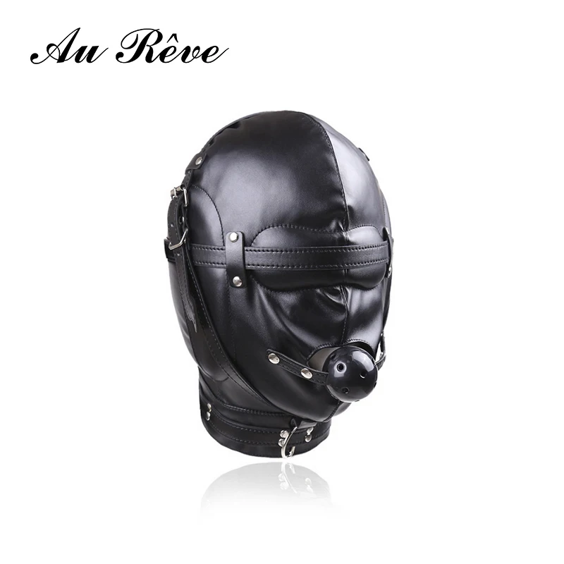 Высокое качество искусственная кожа черная секс-маска капюшоны рот кляп для