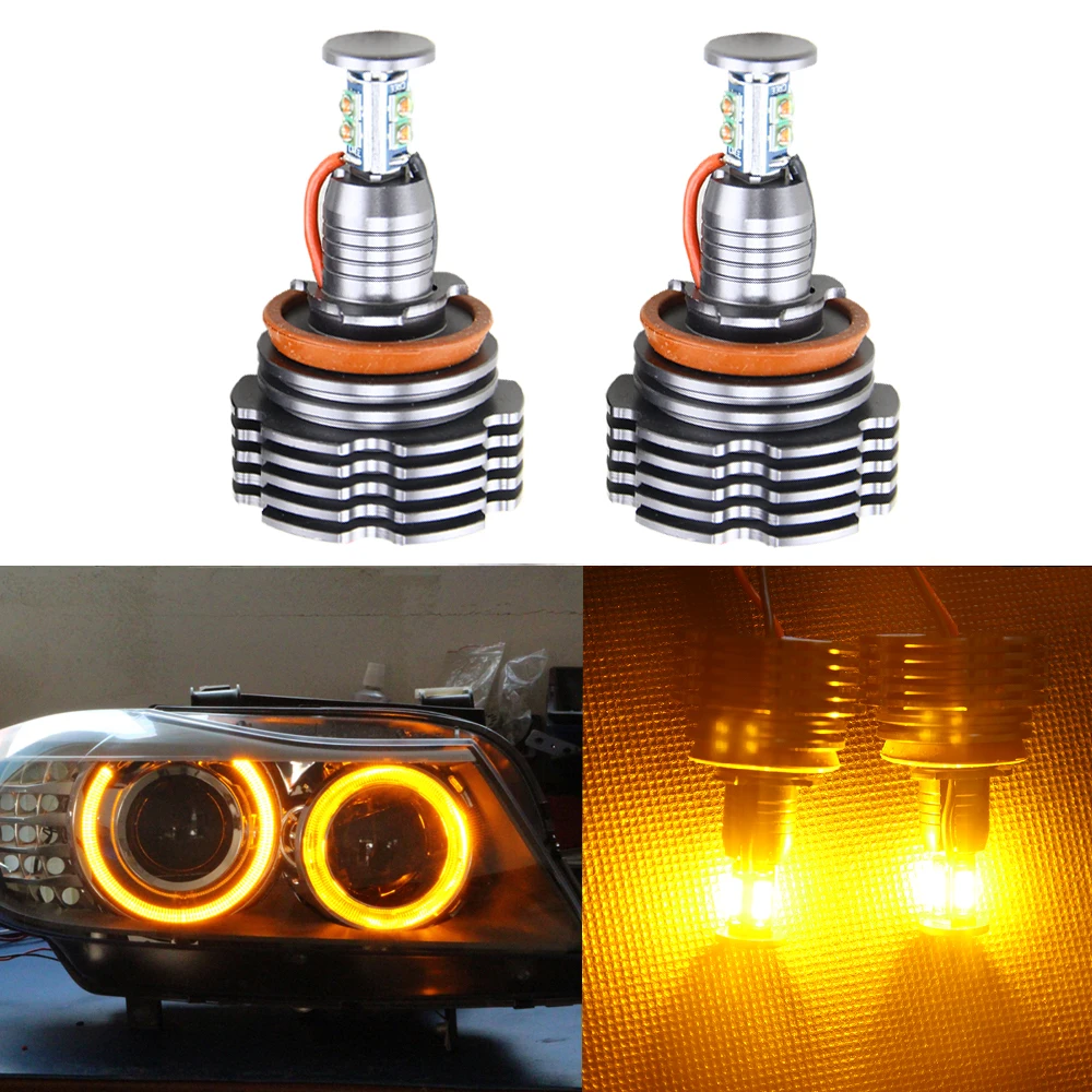 Factory HID Replacement 40W H8 Amber LED Angel Eyes Halo Ring Marker