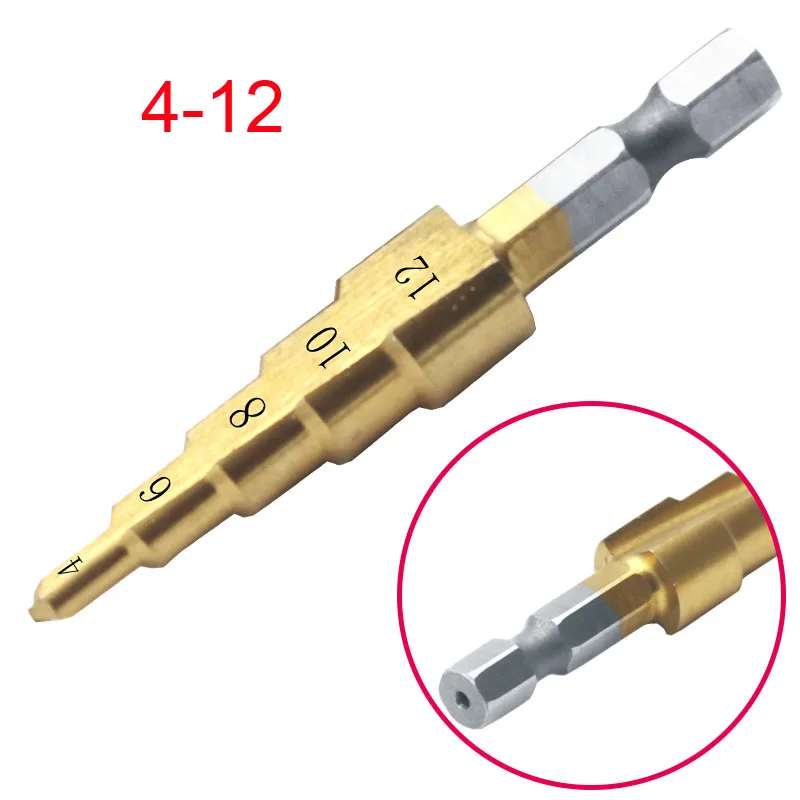 3-12 мм 4-12 мм 4-20 мм ступенчатое конусное сверло Дырокол Dint инструмент Шестигранный хвостовик Шаг Сверла хвостовик с покрытием металлическое сверло