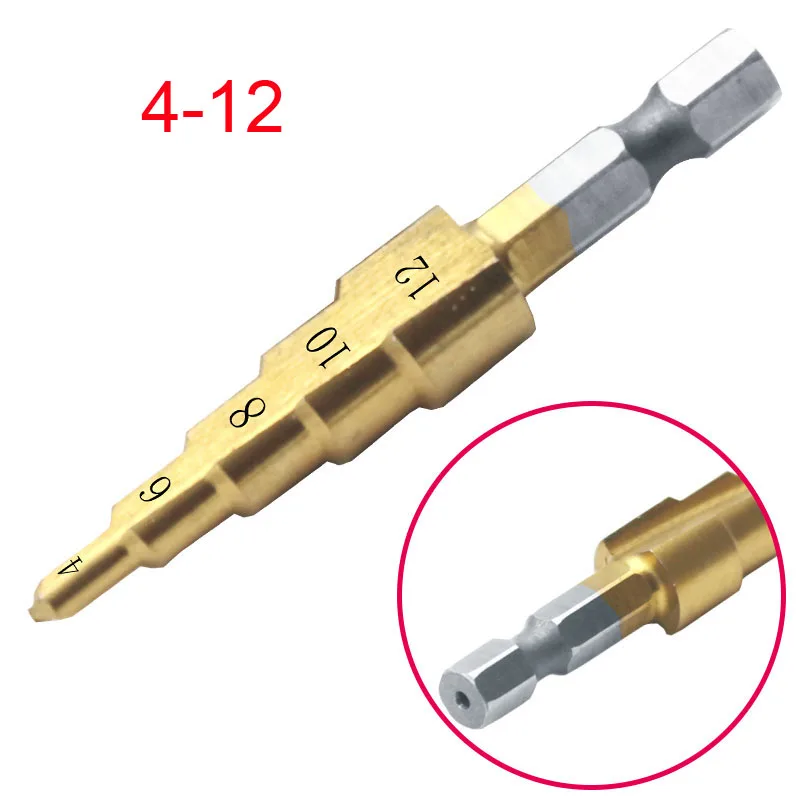 3-12mm 4-12mm 4-20mm Step Cone Drill Bit Hole Cutter Dint Tool Hex Shank Step Drills shank Coated Metal Drill Bit