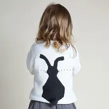 Весна-Осень, Повседневные вязаные топы, Свитера для маленьких девочек, детская одежда с кроличьим хвостом, пуловер для девочек, свитер, теплая верхняя одежда