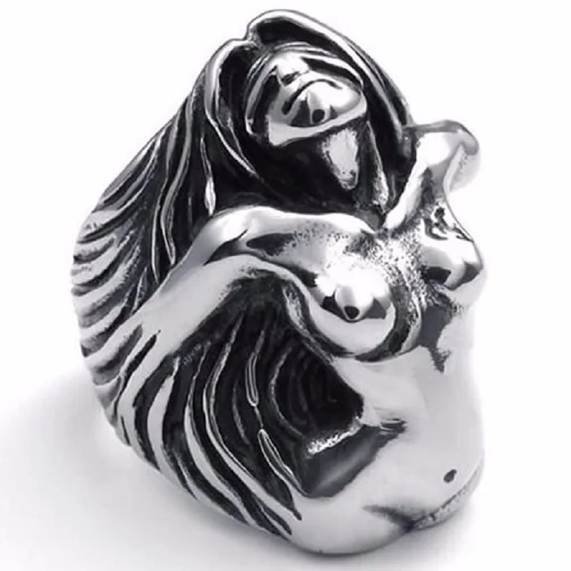 

Gothic Carved Mens Boys Ring Silver color Tone 316L Stainless Steel Ring Wholesale Jewelry Size US 7-13