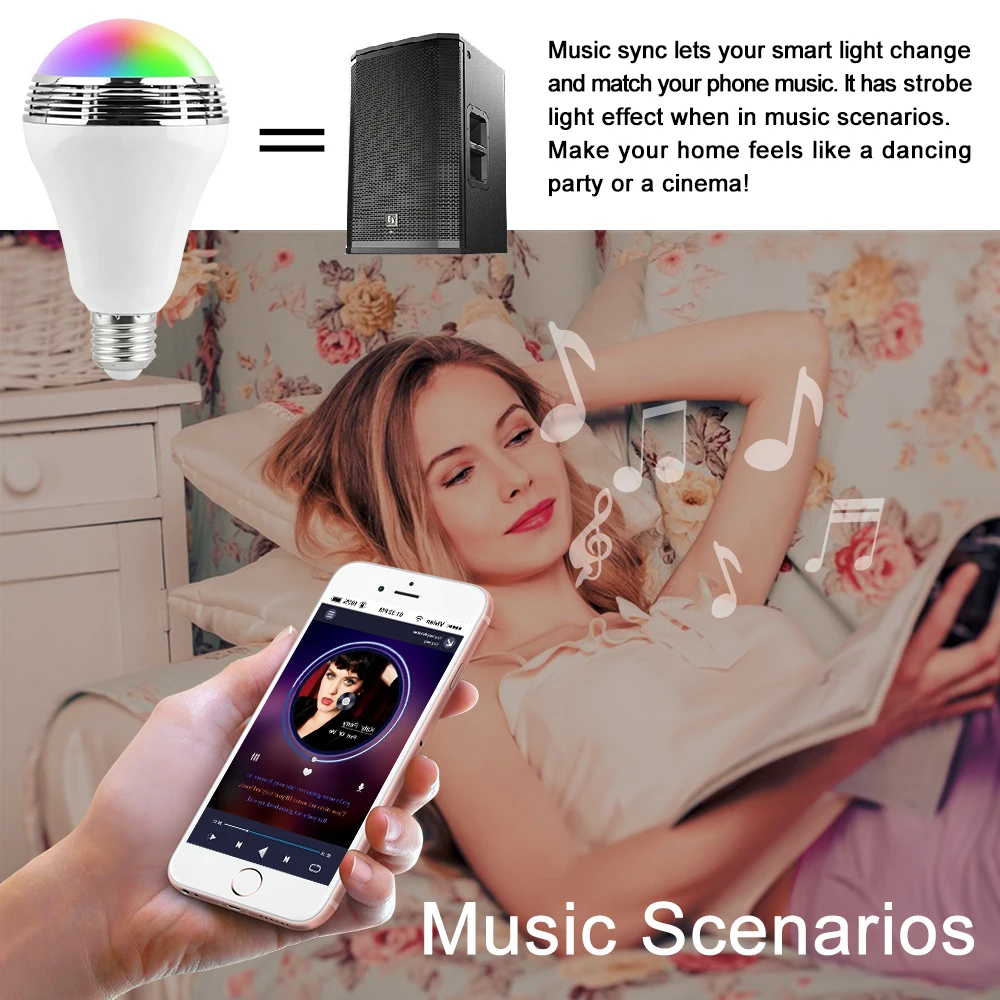 ANJOET светодиодная смарт-лампочка аудио-динамики с Bluetooth лампа с регулируемой яркостью E27 RGBW Беспроводная музыкальная лампа свет красочный свет