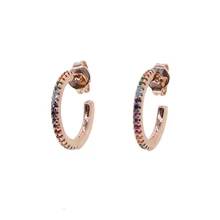 Женские серьги, модные ювелирные изделия, круг, полукруглый, розовое золото, тонкий кубический цирконий, камень, крошечные милые серьги-гвоздики, цветные cz