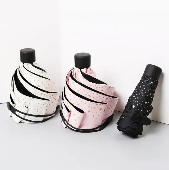 

Mini Pocket Umbrella Five Fold Small Sunny Rain UV Umbrella Windproof Light Portable Umbrella Women Star Pattern Umbrella