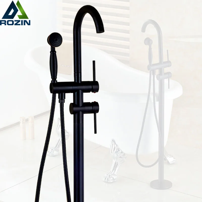 Black Bronze Floor Standing Bath Tub Faucet Free Standing Bath Shower Tub Filler Brass