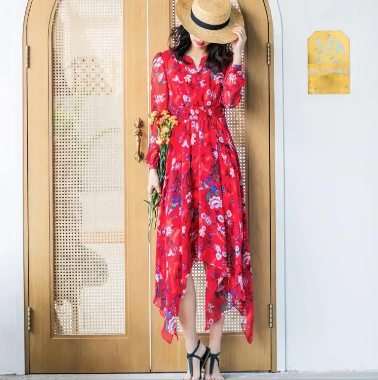 Zomer Strand Maxi Jurk Vrouwen Bloemenprint Boho Lange Chiffon Jurk Casual V-hals Sexy Party Dress Zonnejurk Vestidos Zomer Strand Maxi Jurk Vrouwen Bloemenprint Boho Lange Chiffon Jurk Casual V-hals Sexy Party Dress Zonnejurk Vestidos