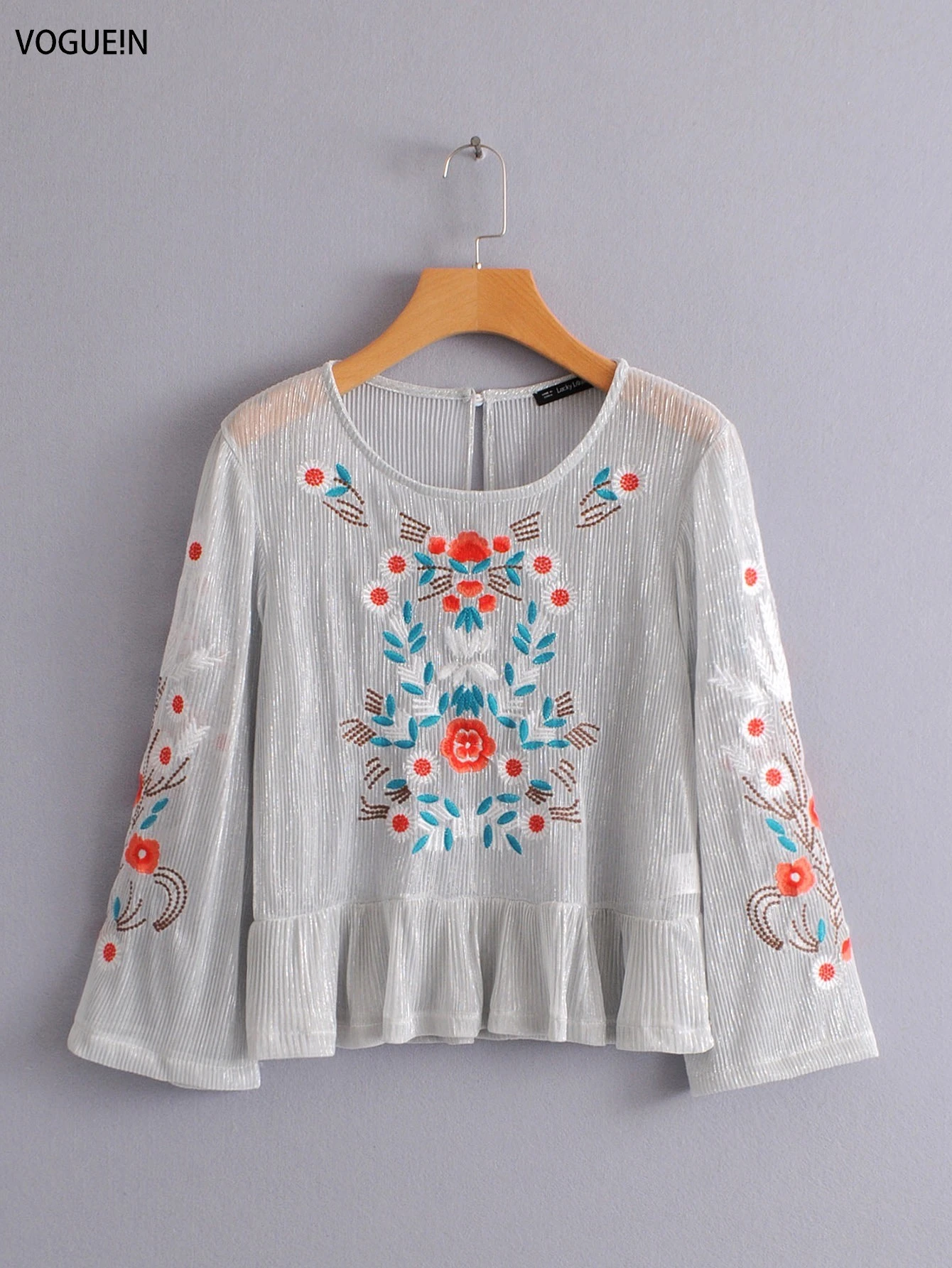 Venta al por Blusa de manga 3/4 bordado Floral brillante para mujer de VOGUEIN|Blusas y camisas| - AliExpress