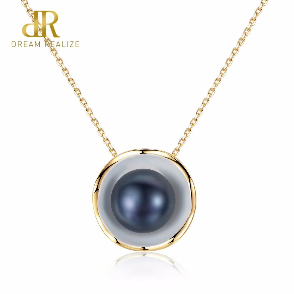 

DR Brand 18K Gold Color Charm Shell Design White/ Black Pearl S925 Necklaces Natural Pearls Pendant 925 Sterling Silver Necklace