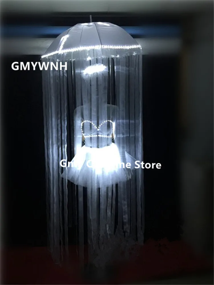 BC46 бальный танец светодиодный светильник костюмы светящийся зонтик певица носит платья юбка диджея вечерние Медузы бюстгальтер женский наряд Одежда