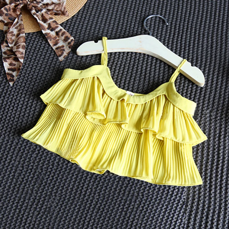 +cropped Set Noodle Summer Pants Kids Girls Chiffon Colors Outfits 2pcs Tops