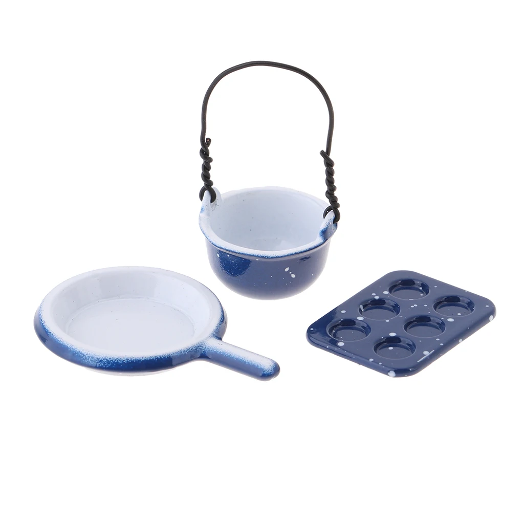 1/12 Dollhouse Miniature Cookware Tableware Ceramic Pastry Plate Frying Pan Kitchen Dining Table Decoration
