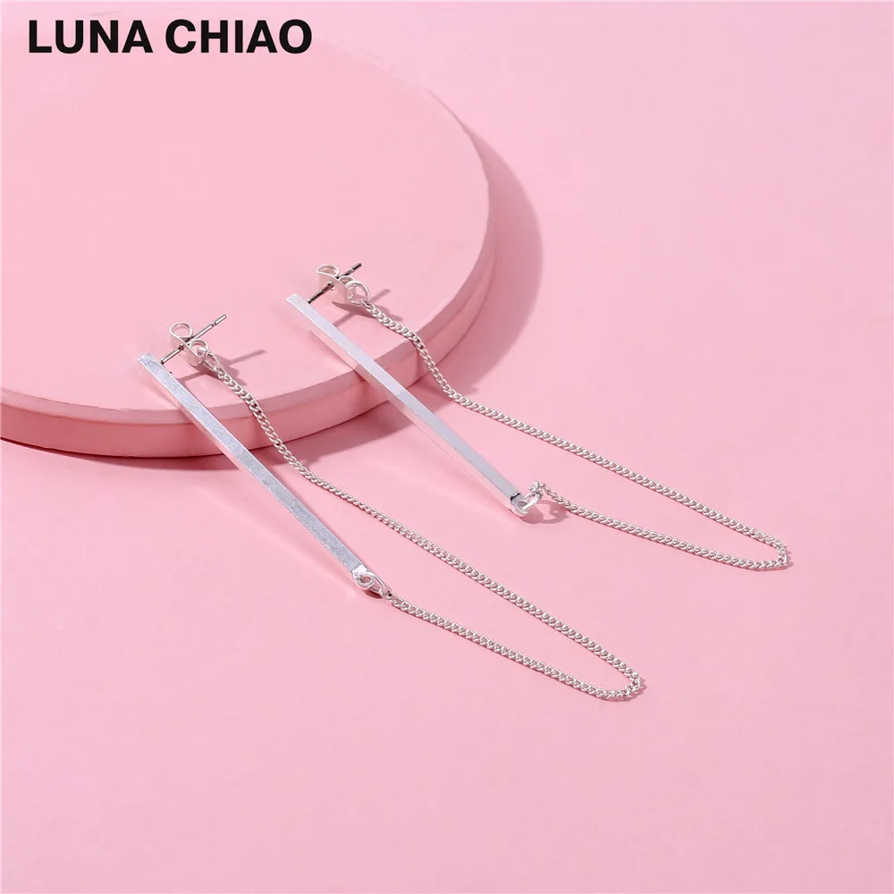 

7cm long Worn Gold Silver Cooper Bar Stud with Connection Chain earring