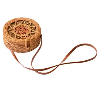 

Woven Rattan Bag Round Straw Shoulder Bag Small Beach Handbags Women Summer Hollow Handmade Messenger Crossbody Bags