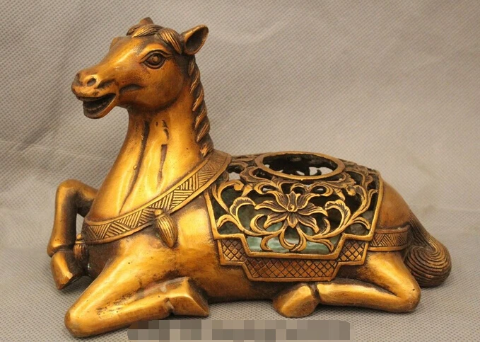 

wholesale factory 8"Marked China Chinese Dynasty Bronze Lucky Horse Incense Burner Censer Statue