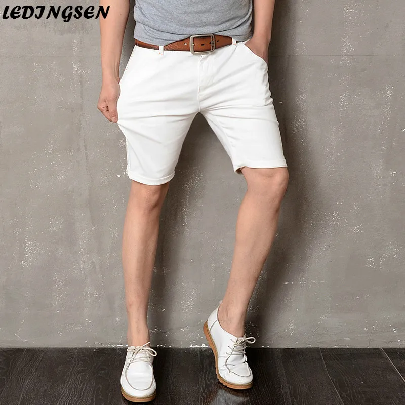 LEDINGSEN 2018 Spring New Design White Denim Shorts Bermuda Elastic Skinny Black Jeans Shorts Cotton Fashion Summer Shorts 38