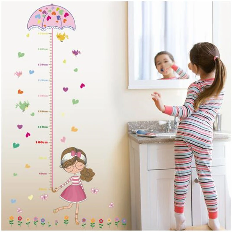 Pegatina de paraguas rosa para niña pequeña, de medida de altura para guardería para sala de estar, bricolaje, decoración del HANDANWEIRAN, 1 ud.|Adhesivos para pared| - AliExpress