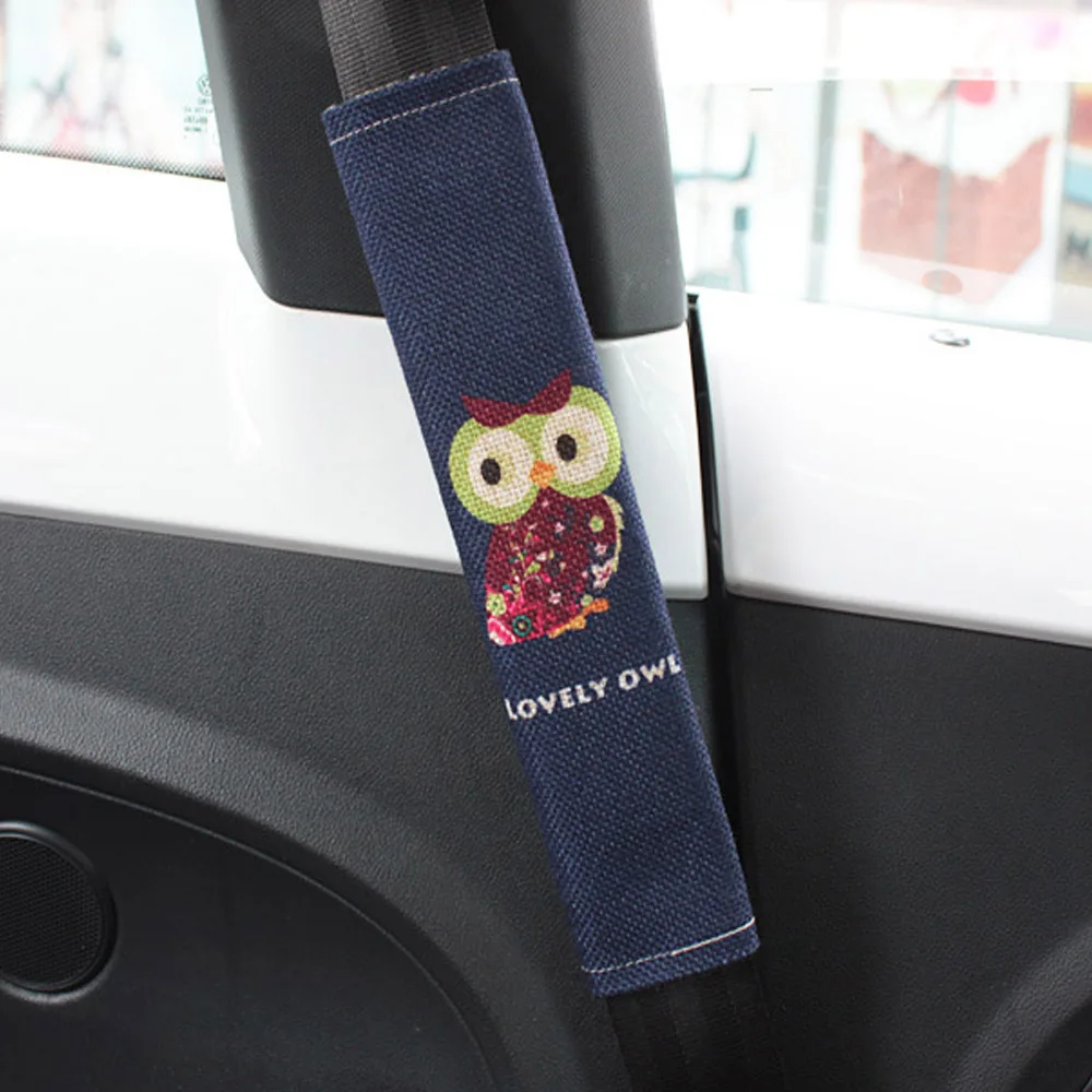 Мультяшный автомобильный ремень безопасности, чехол для автомобильного ремня безопасности, защитный коврик для плеч, зимний плюшевый автомобильный ремень безопасности, ювелирный набор для интерьера - Название цвета: Blue owl