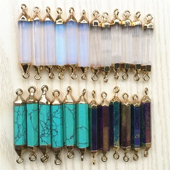 

New Natural Stone Double Holes Pillar Connector Beads For Girl DIY Necklace Earrings Hand Craft Jewelry Making Findings 6PCS