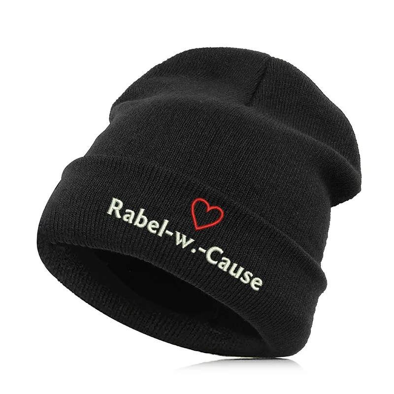 Beanie шляпа Skullie шапка, вязаная шапка-носок зима-осень вышивка лозунг девиз слова в стиле панк Для мужчин Для женщин для мальчиков и девочек уличных танцев улыбка - Цвет: Rabel-w.-Cause