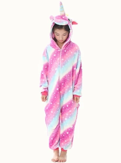 Kigurumi/комбинезон; детская пижама с животными; детская зимняя Фланелевая пижама с единорогом для мальчиков и девочек; Пижама для костюмированной вечеринки; Детский комбинезон; одежда для сна - Цвет: Stars Sky Horse