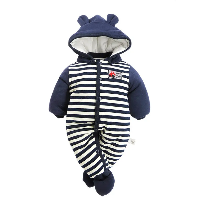 100% Cotton Newborn Striped Cartoon Car Winter Romper Long Sleeve Baby Warm Clothes Kids Cute Hooded Single Breasted Outwear03