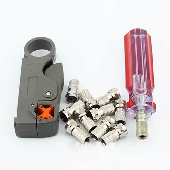 

Sets TV Cable F Connector Do Line Tools Extrusion 75-5 F Joints Stripping Knife 10 Pcs F Connector Inch Boosters