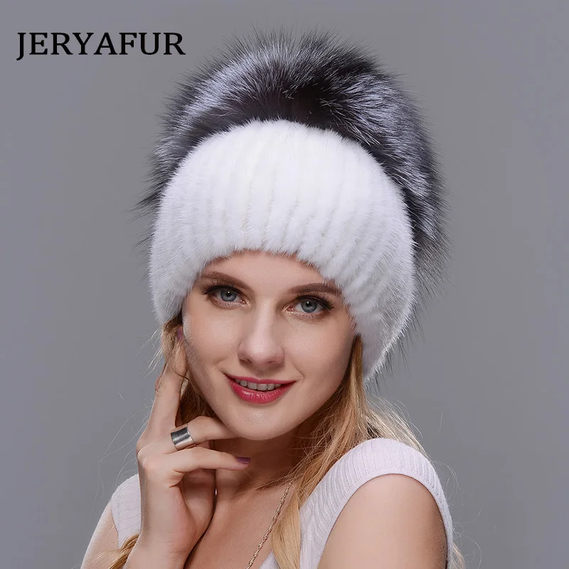 JERYAFUR Новая меховая шапка в русском стиле, Вязаная Шерстяная модная шапка из меха норки и лисы, зимняя женская Лыжная шапка для поездок, защищает уши