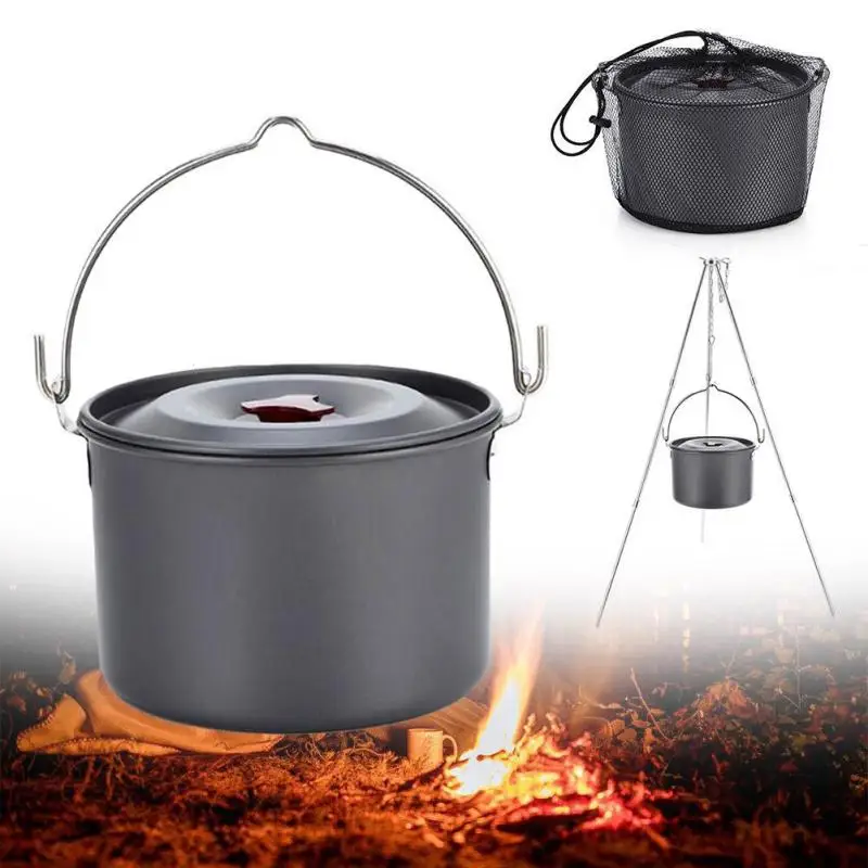 

1PC Ultralight Soup Pot Pot Outdoor Camping Cookware Utensils Picnic 6-8 People Hanging Outdoor Pot H4