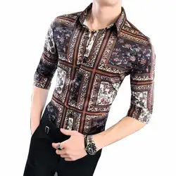 Рубашка на каждый день для мужчин Винтаж печати этап блузка человек Половина рукава гавайская рубашка модная лето новый
