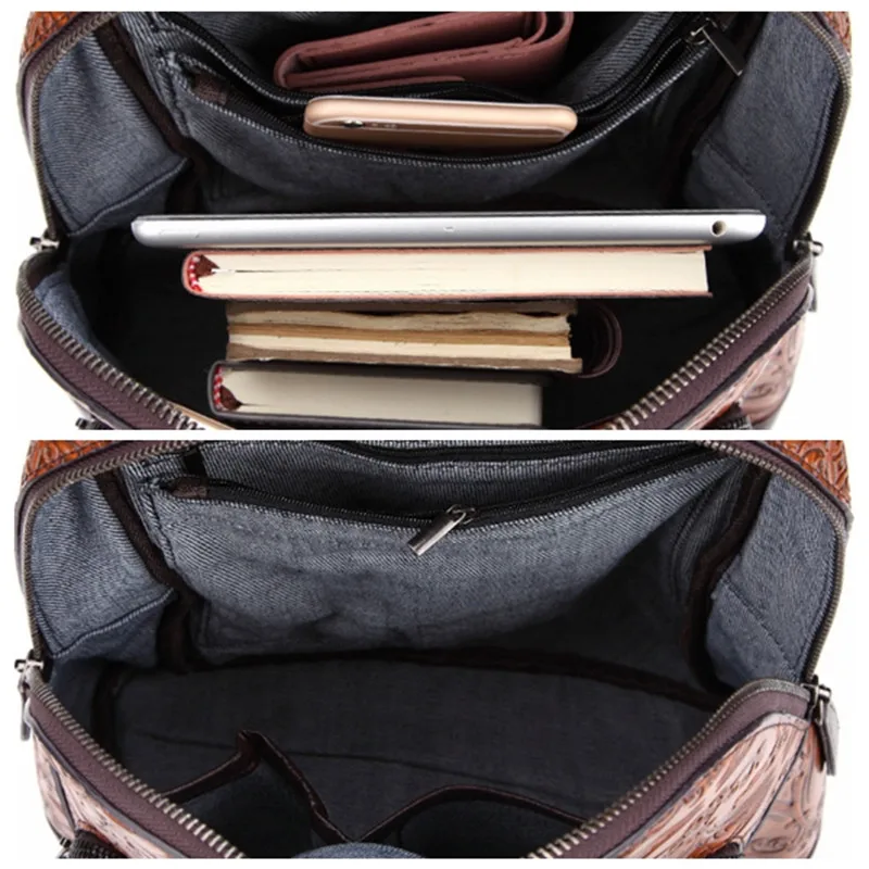 Женский рюкзак AEQUEEN из натуральной кожи с тиснением, винтажная школьная сумка, Женский ранец из воловьей кожи, женские дорожные сумки