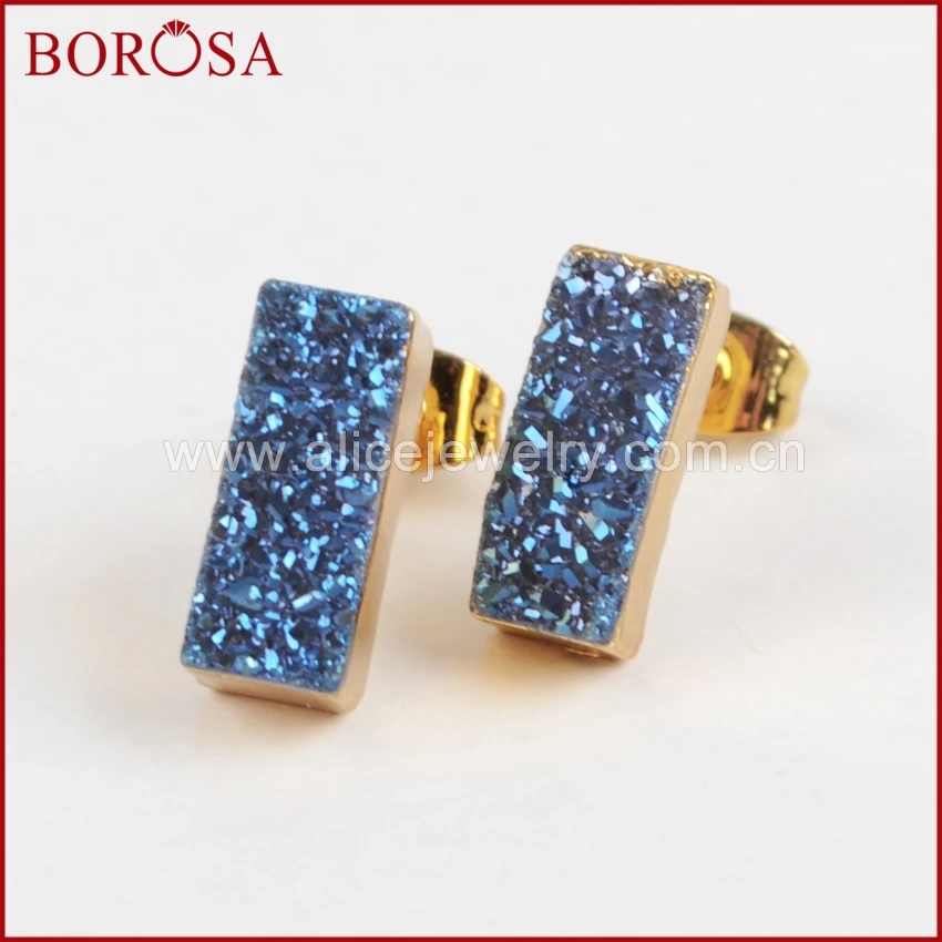 Серьги гвоздики BOROSA 1 пара золотистого цвета прямоугольной формы радуги сережки