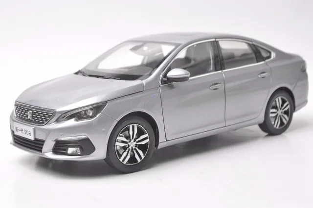  Modelo fundido a presión para Peugeot Grey Sedan, colección de coches de juguete de aleación