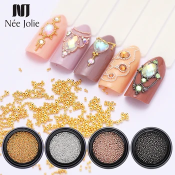 

1 Box Stainless Steel Nail Art Beads 0.4/0.6mm Mixed Size Round Beads Mini 3D Nail Art Accessories Tool Tips Decoration